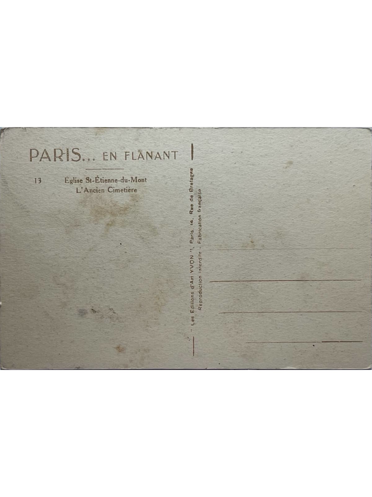 Verso de la carte postale