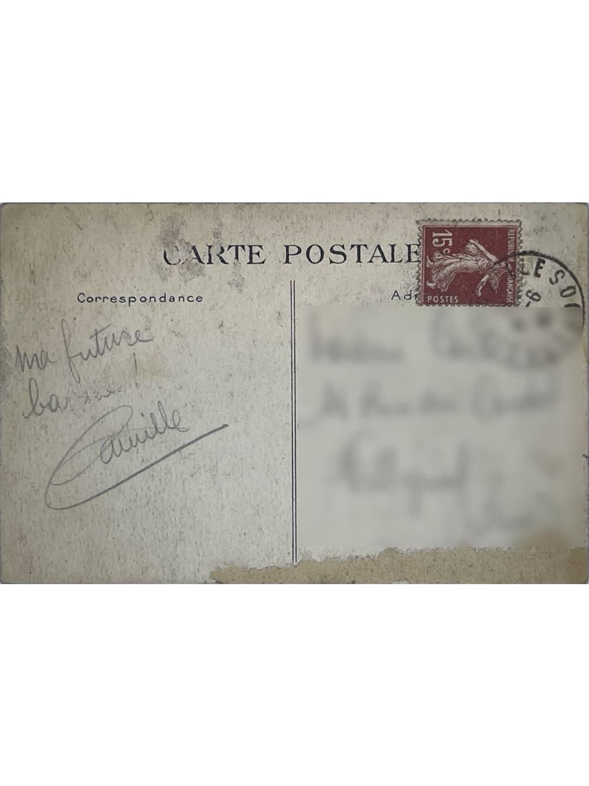 Verso de la carte postale