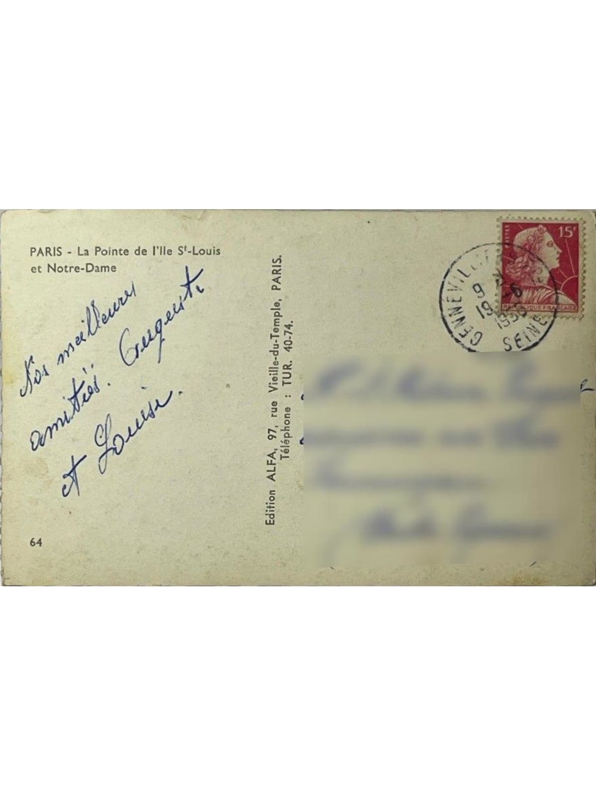 Verso de la carte postale