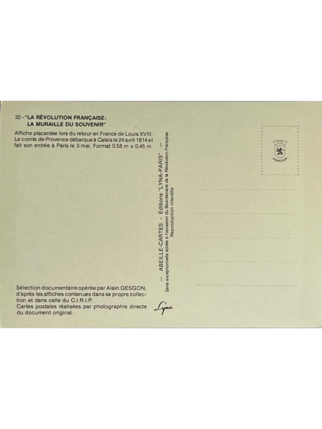Verso de la carte postale