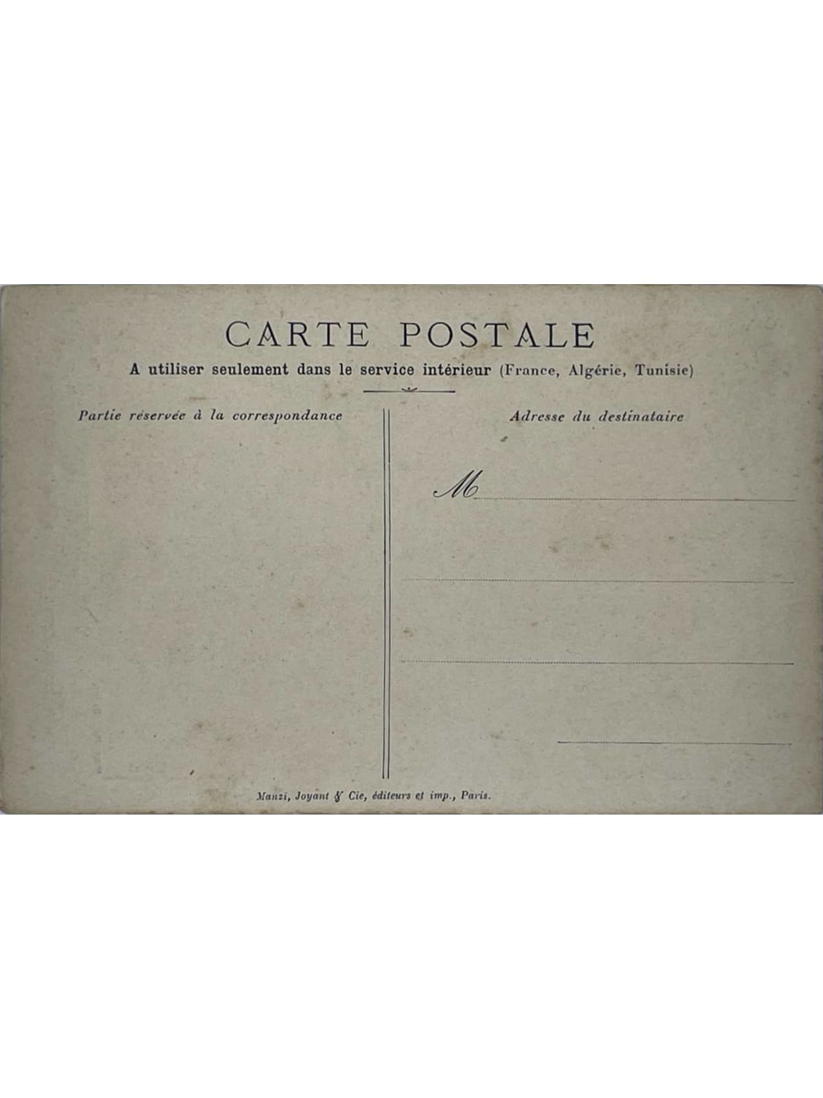 Verso de la carte postale