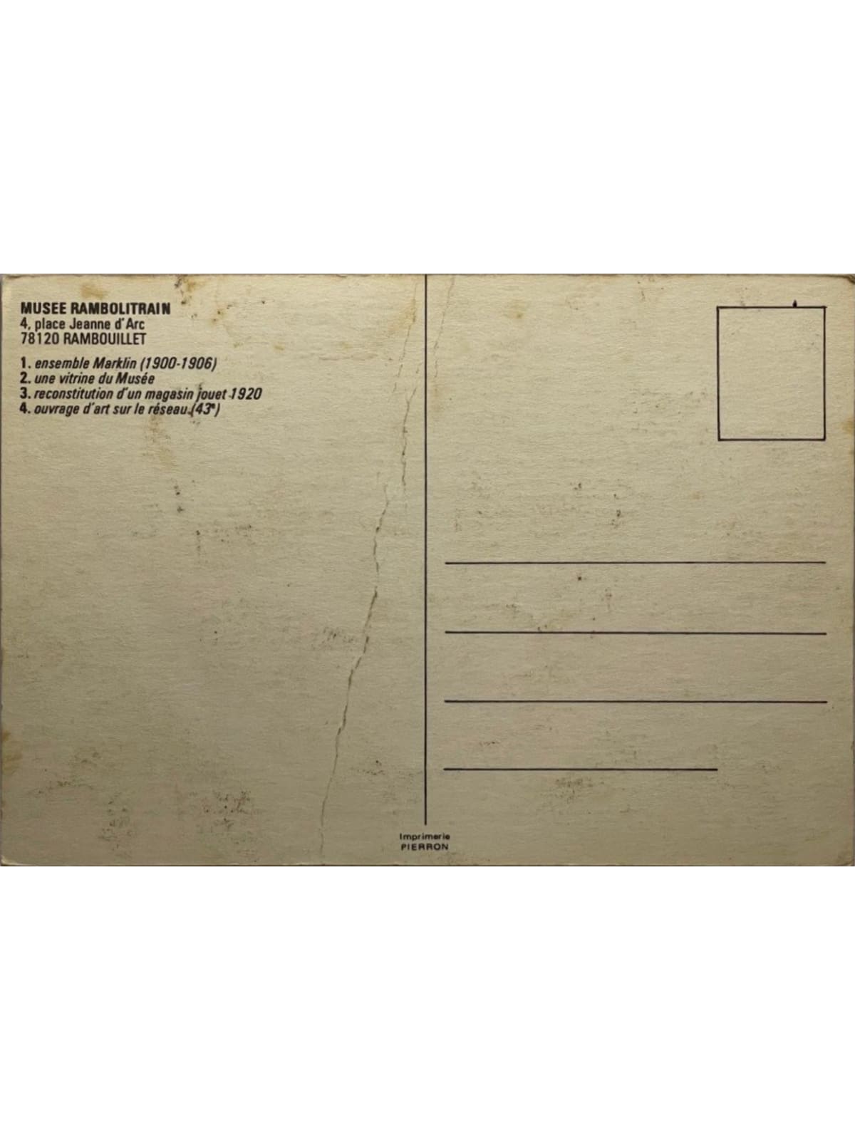 Verso de la carte postale