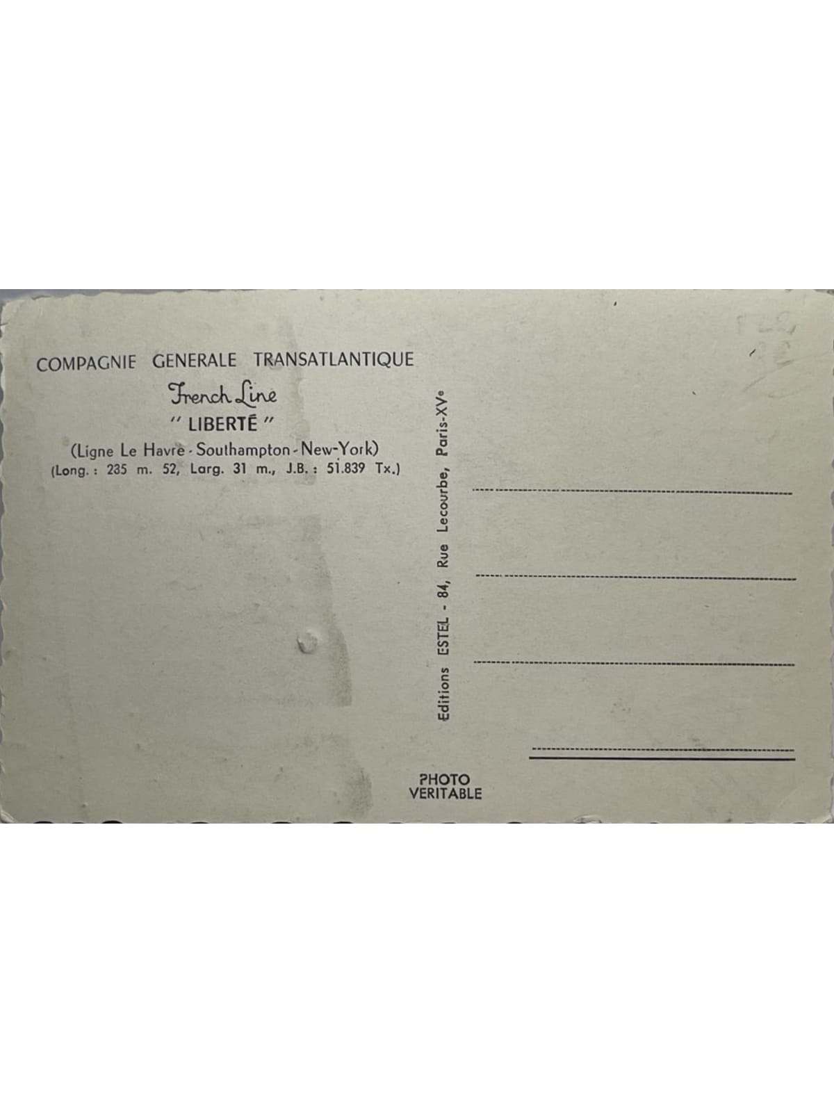 Verso de la carte postale