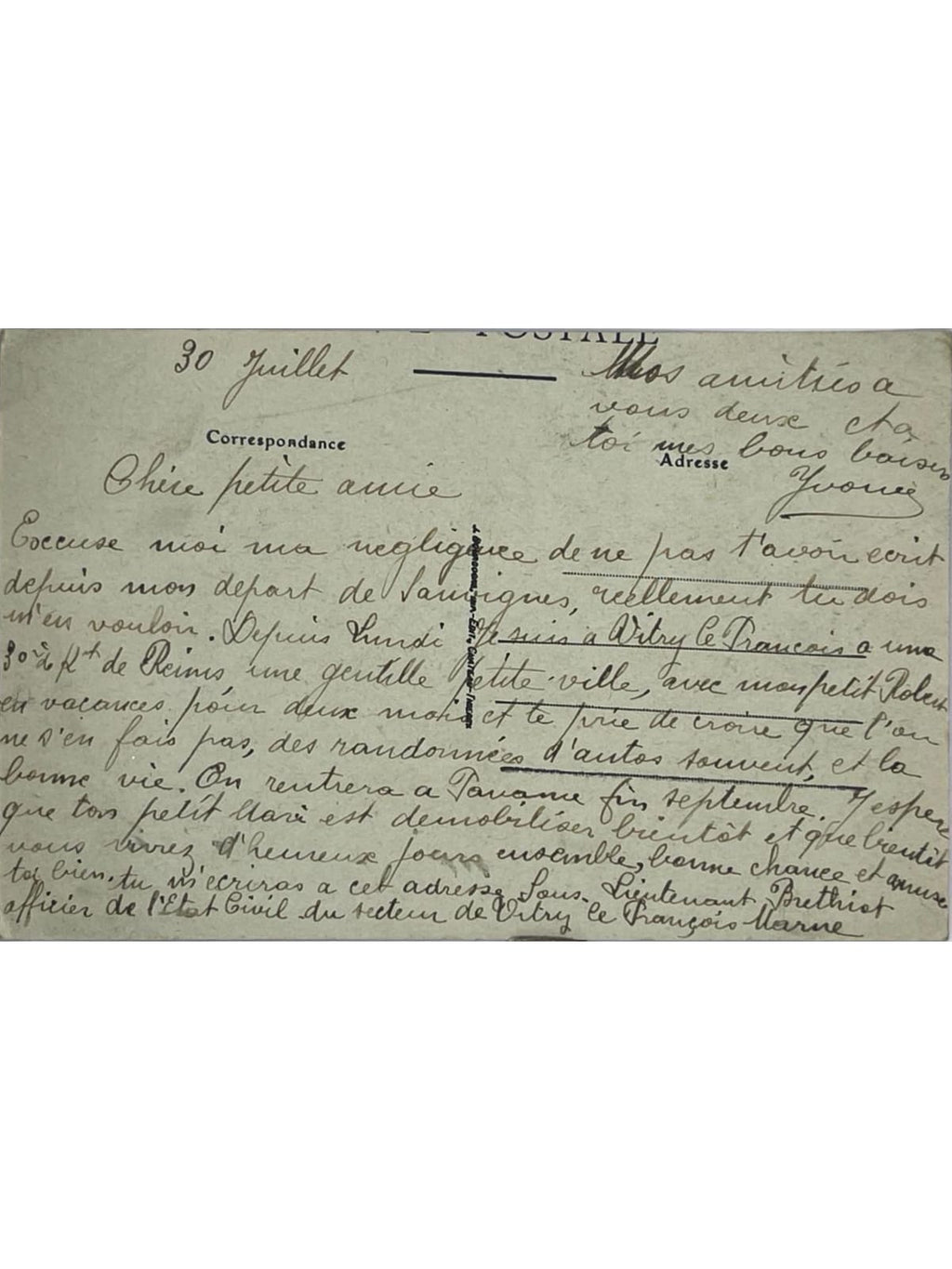 Verso de la carte postale