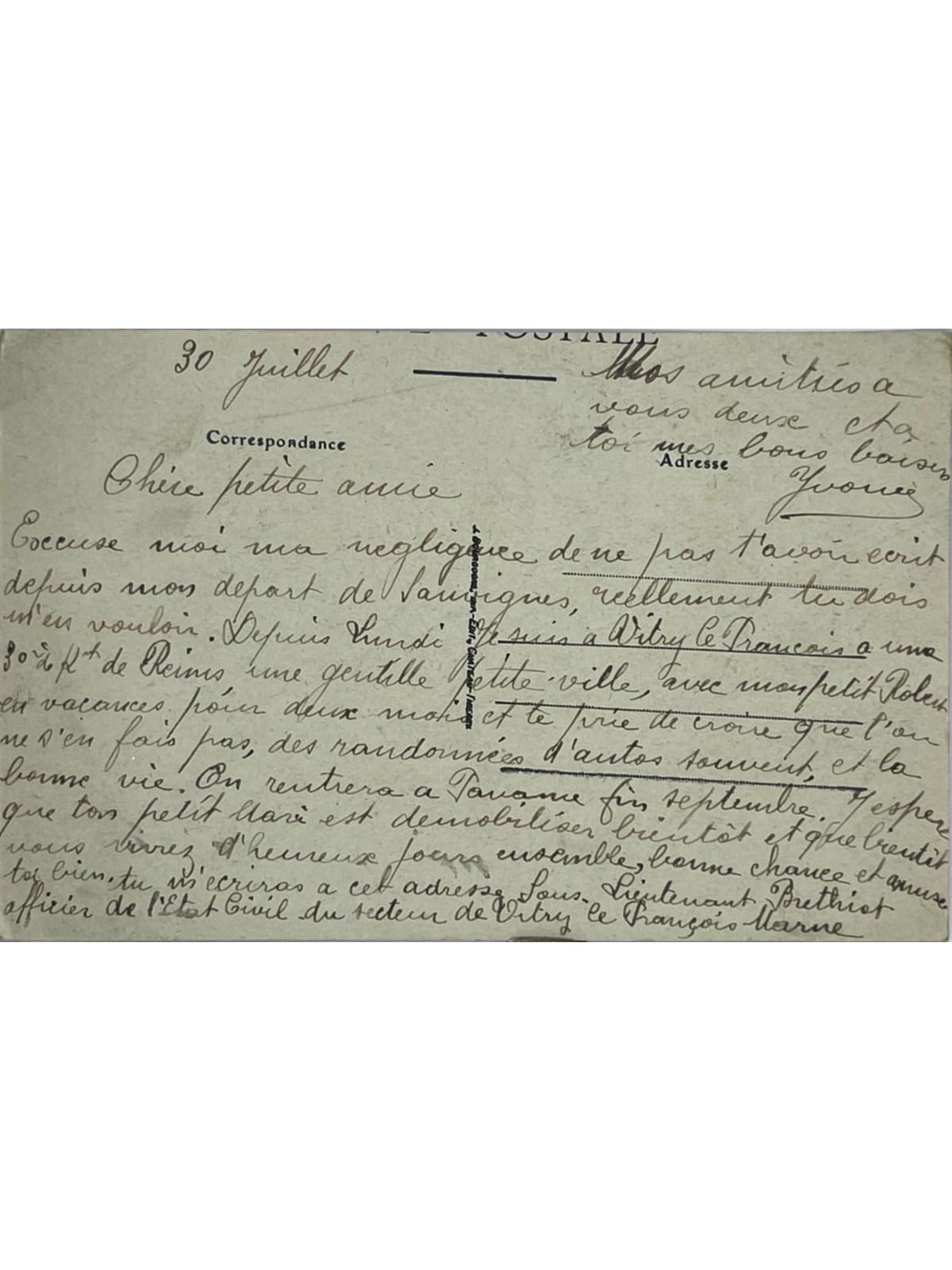 Verso de la carte postale
