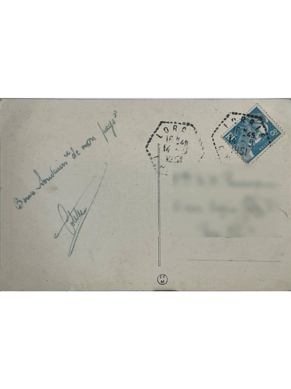 Verso de la carte postale