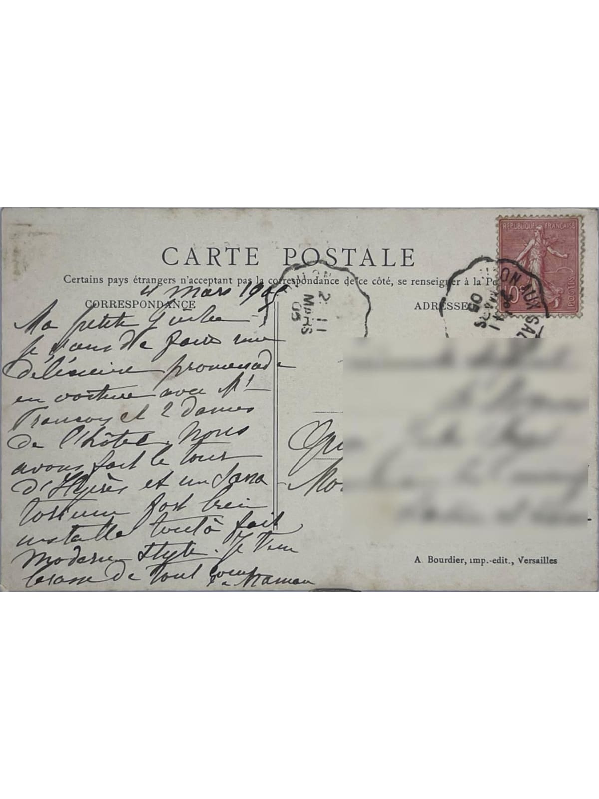 Verso de la carte postale