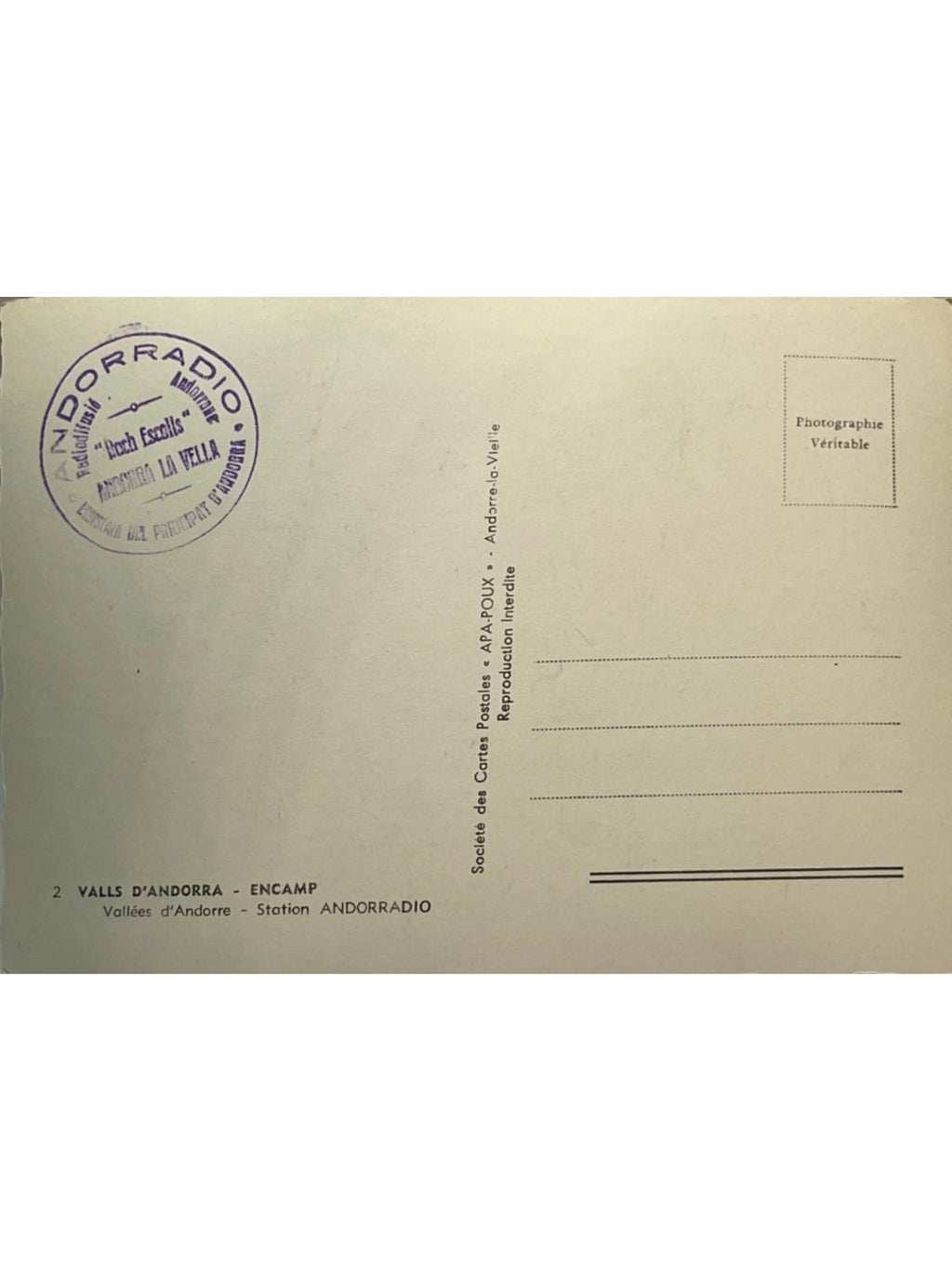 Verso de la carte postale