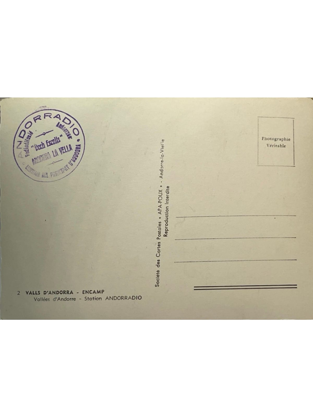 Verso de la carte postale