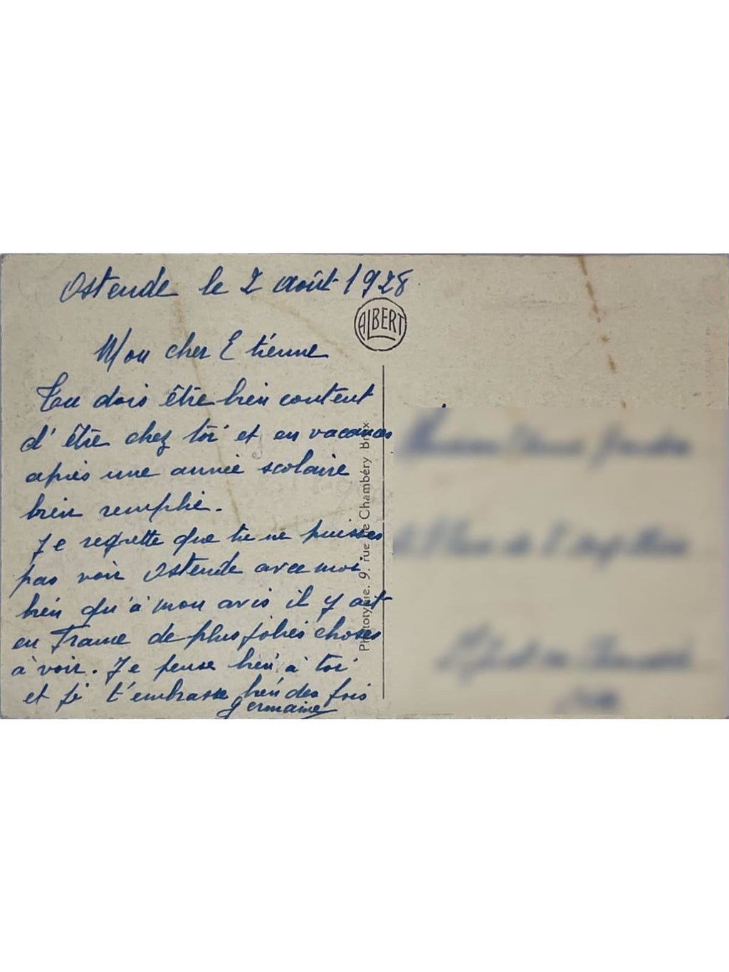 Verso de la carte postale
