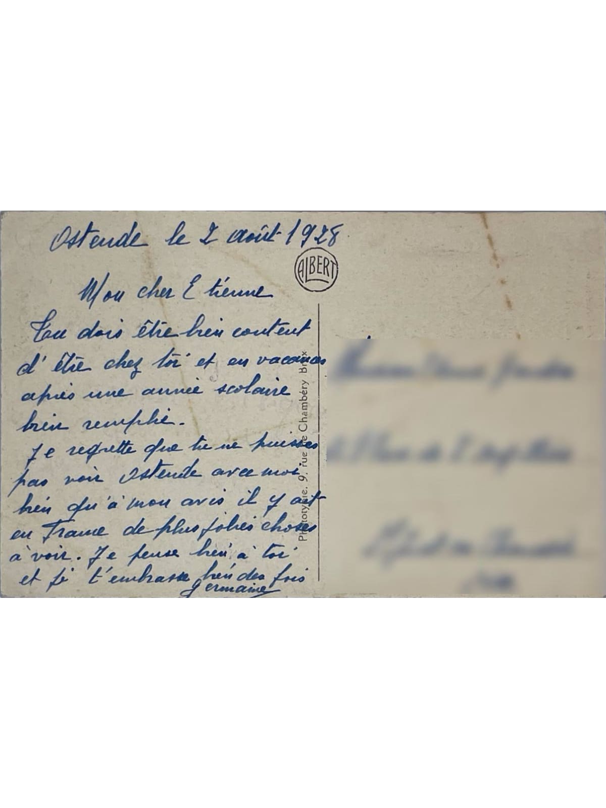 Verso de la carte postale