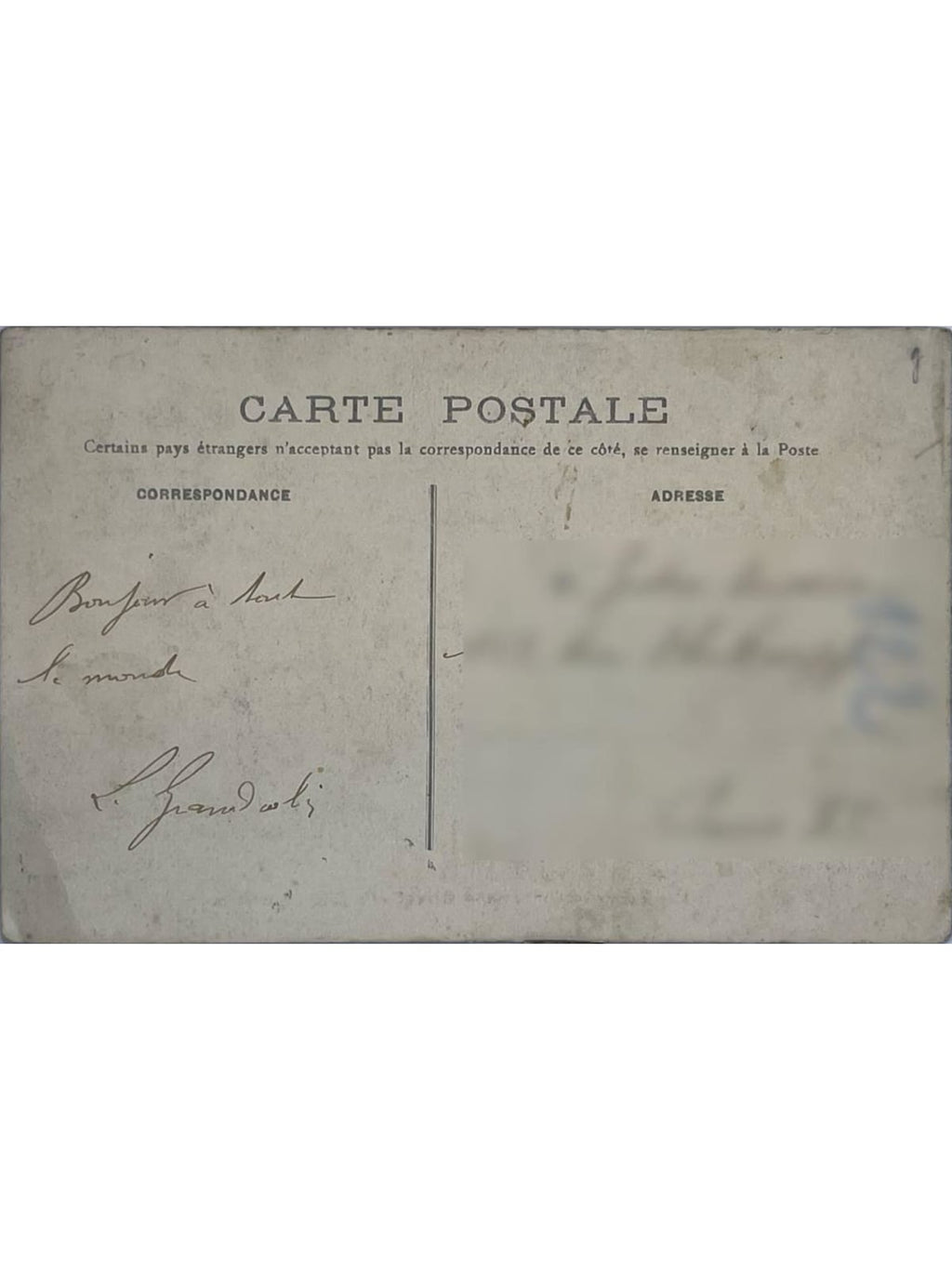 Verso de la carte postale