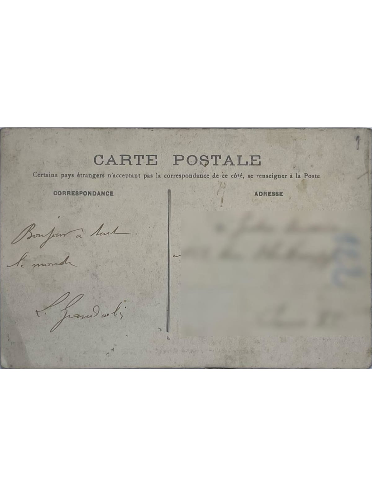 Verso de la carte postale