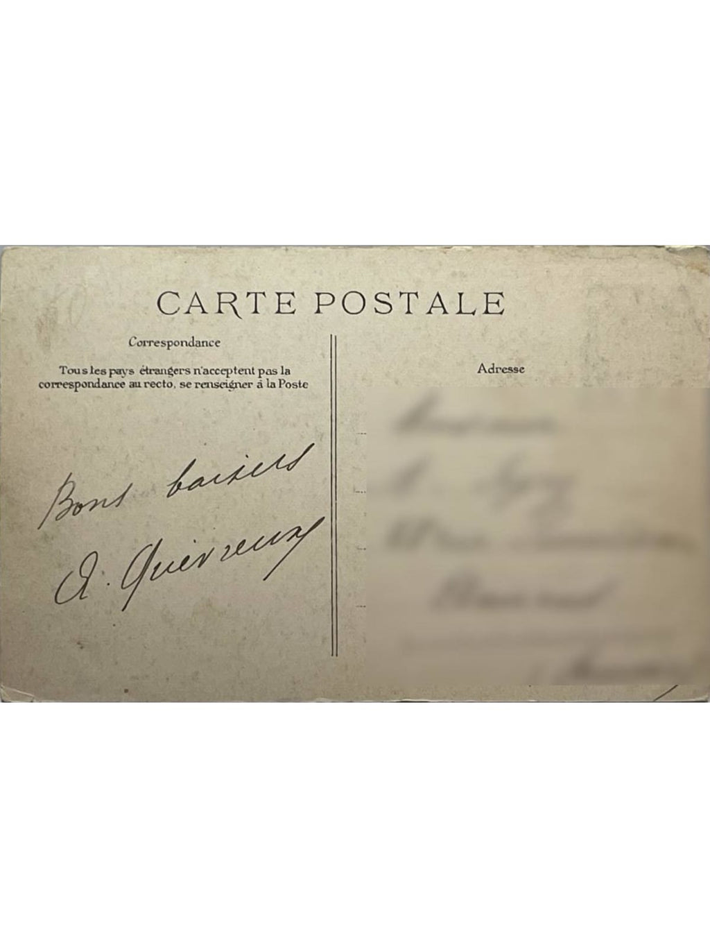 Verso de la carte postale
