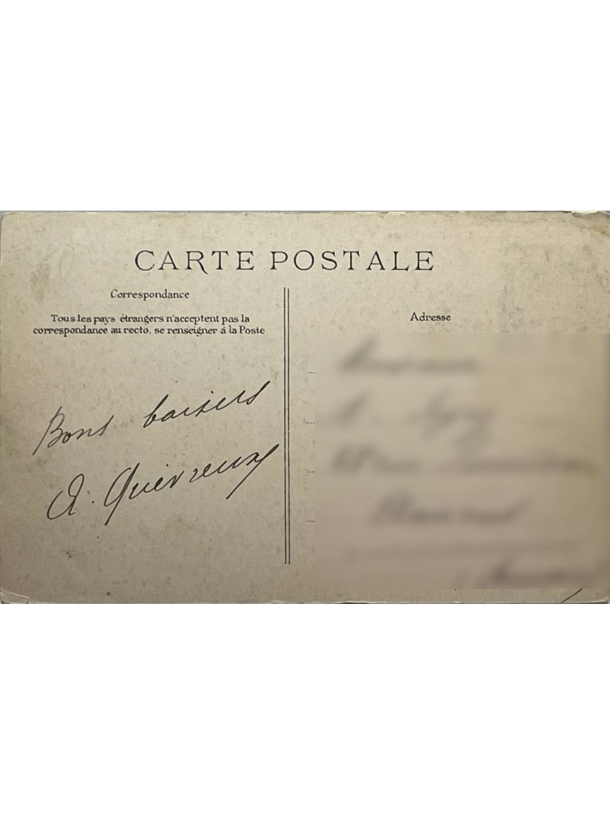 Verso de la carte postale