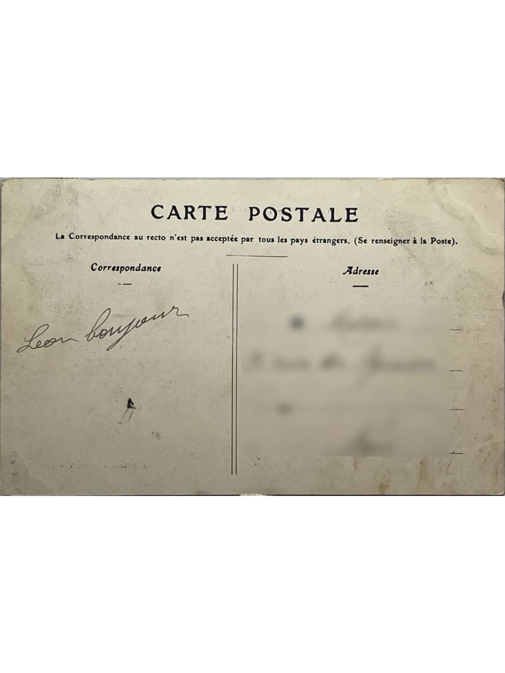 Verso de la carte postale