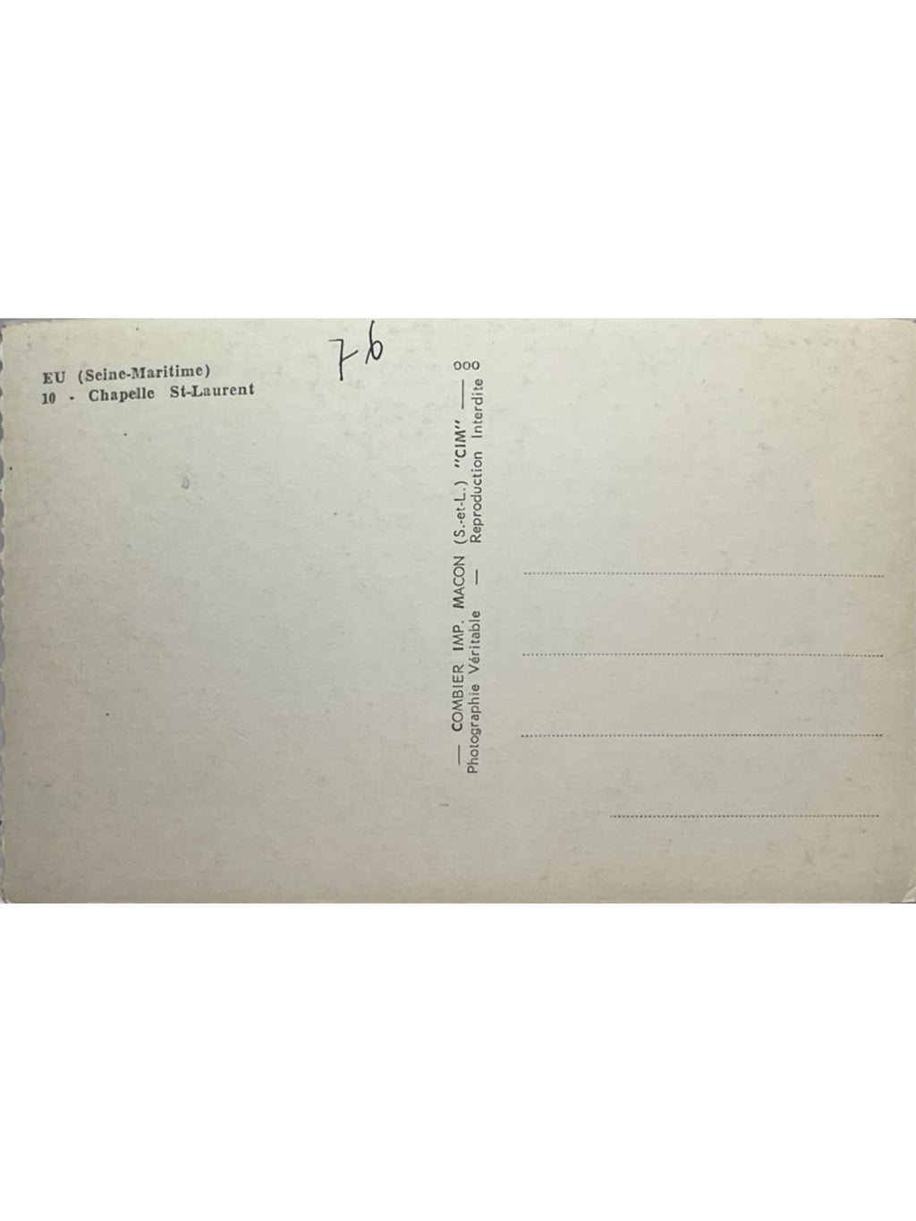 Verso de la carte postale