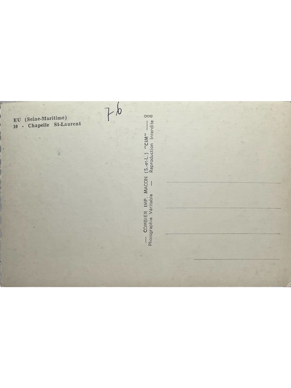 Verso de la carte postale
