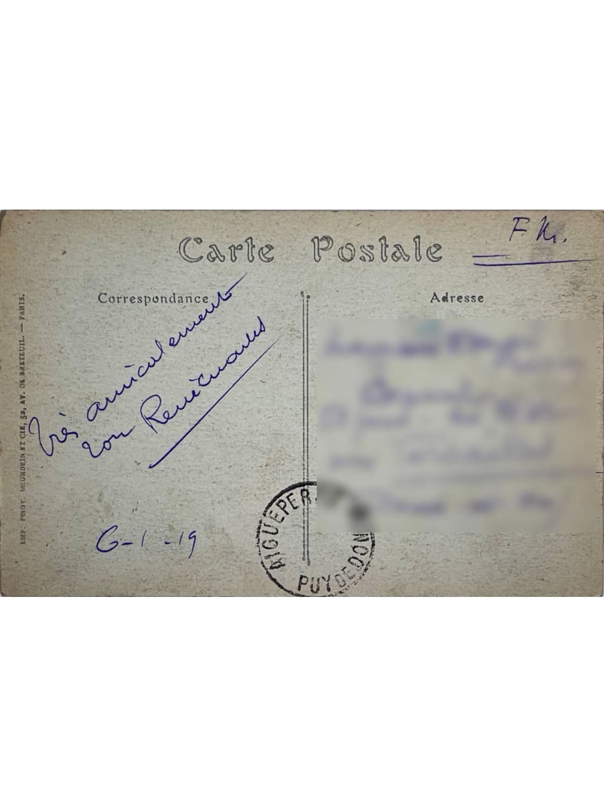 Verso de la carte postale