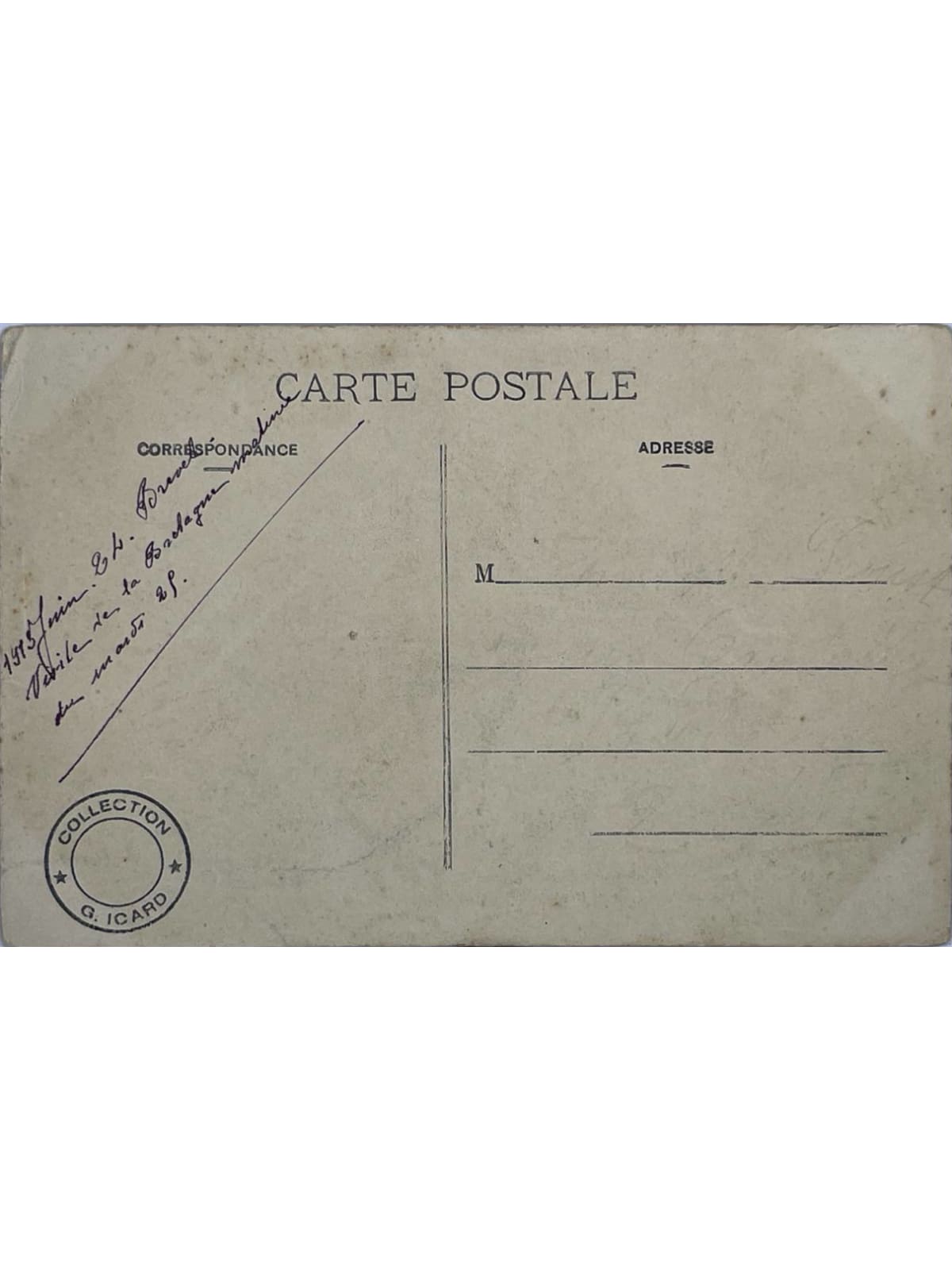 Verso de la carte postale