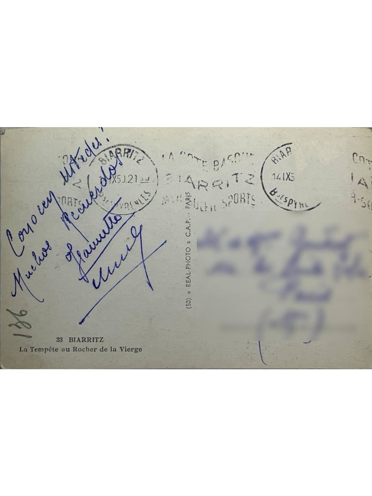 Verso de la carte postale