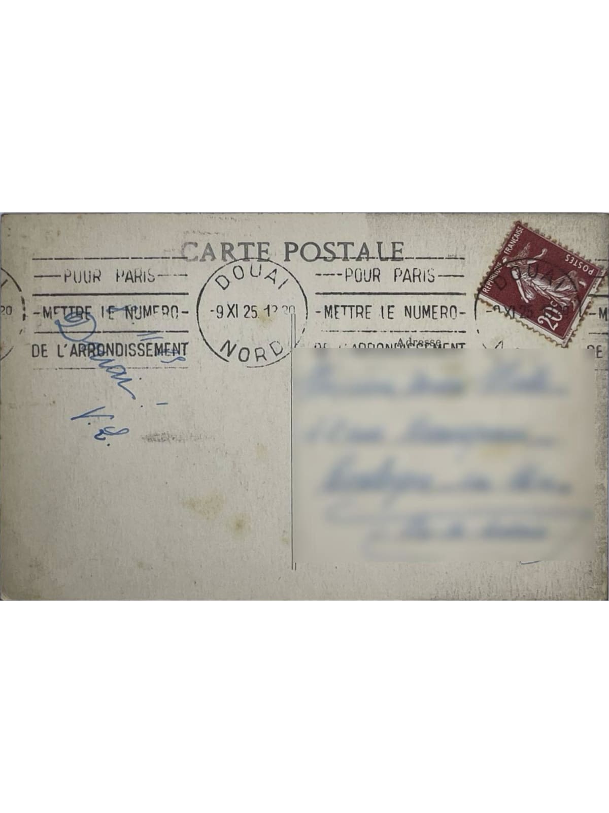 Verso de la carte postale