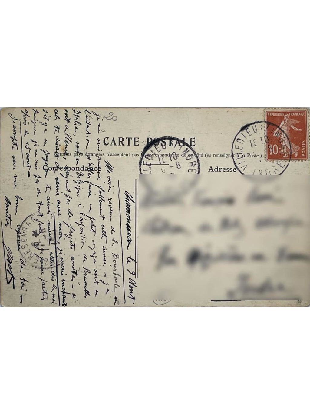 Verso de la carte postale