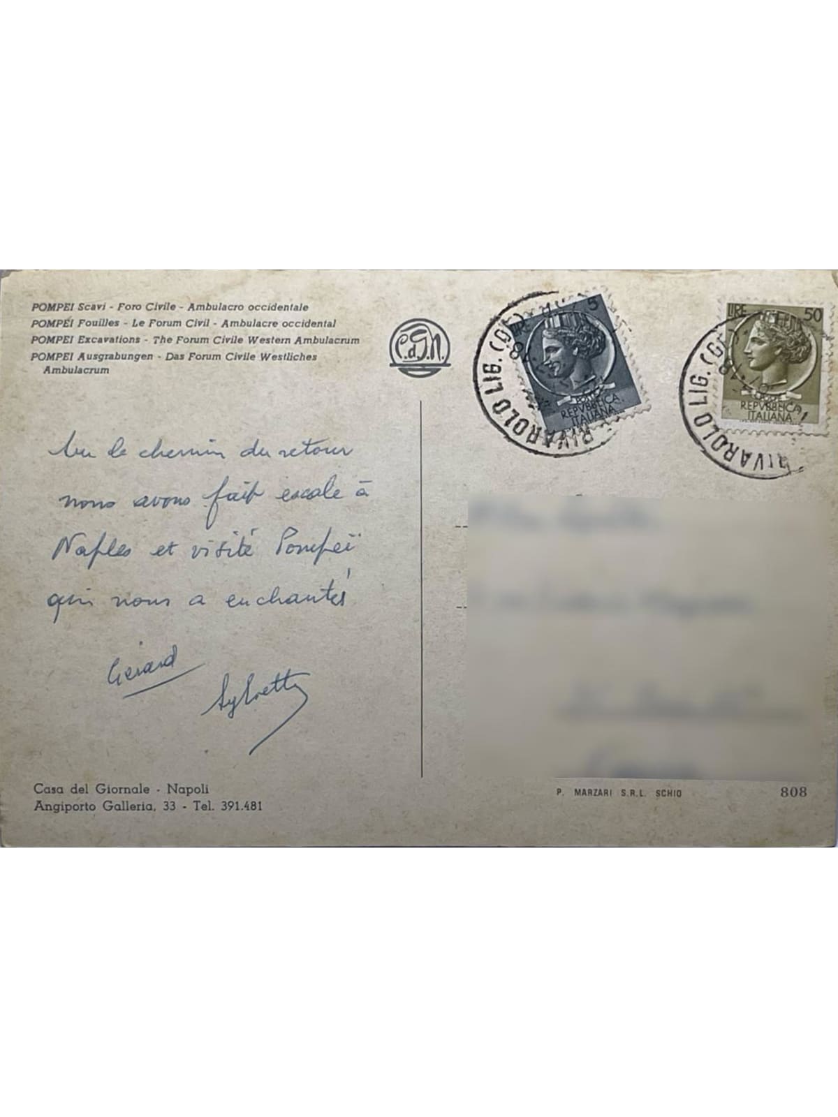 Verso de la carte postale