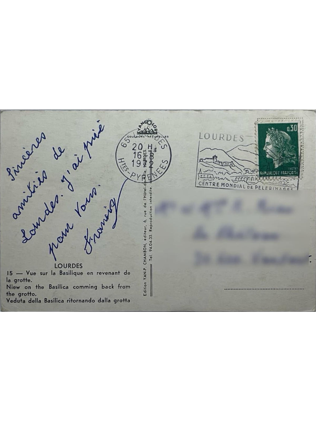 Verso de la carte postale