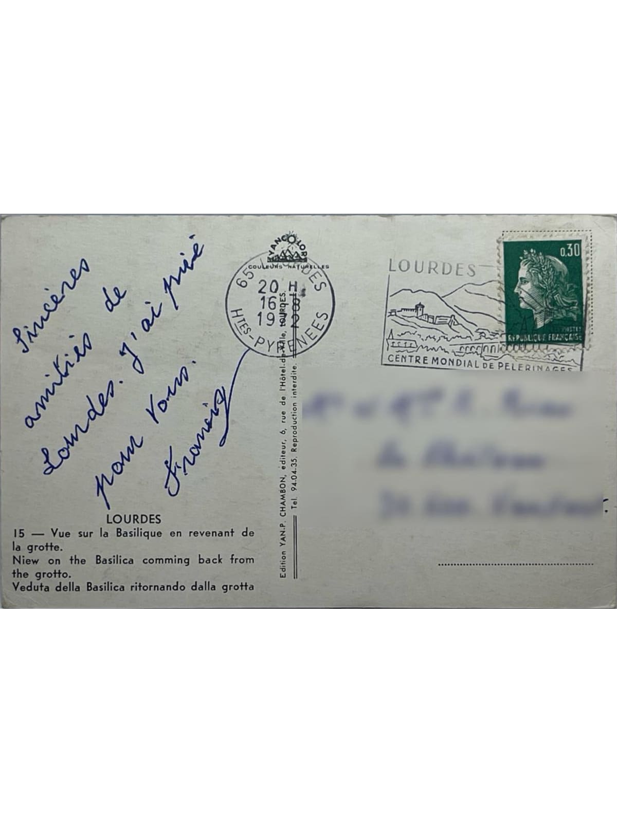 Verso de la carte postale