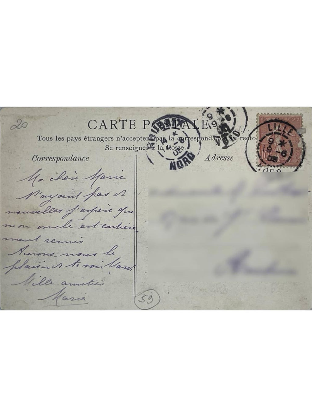 Verso de la carte postale