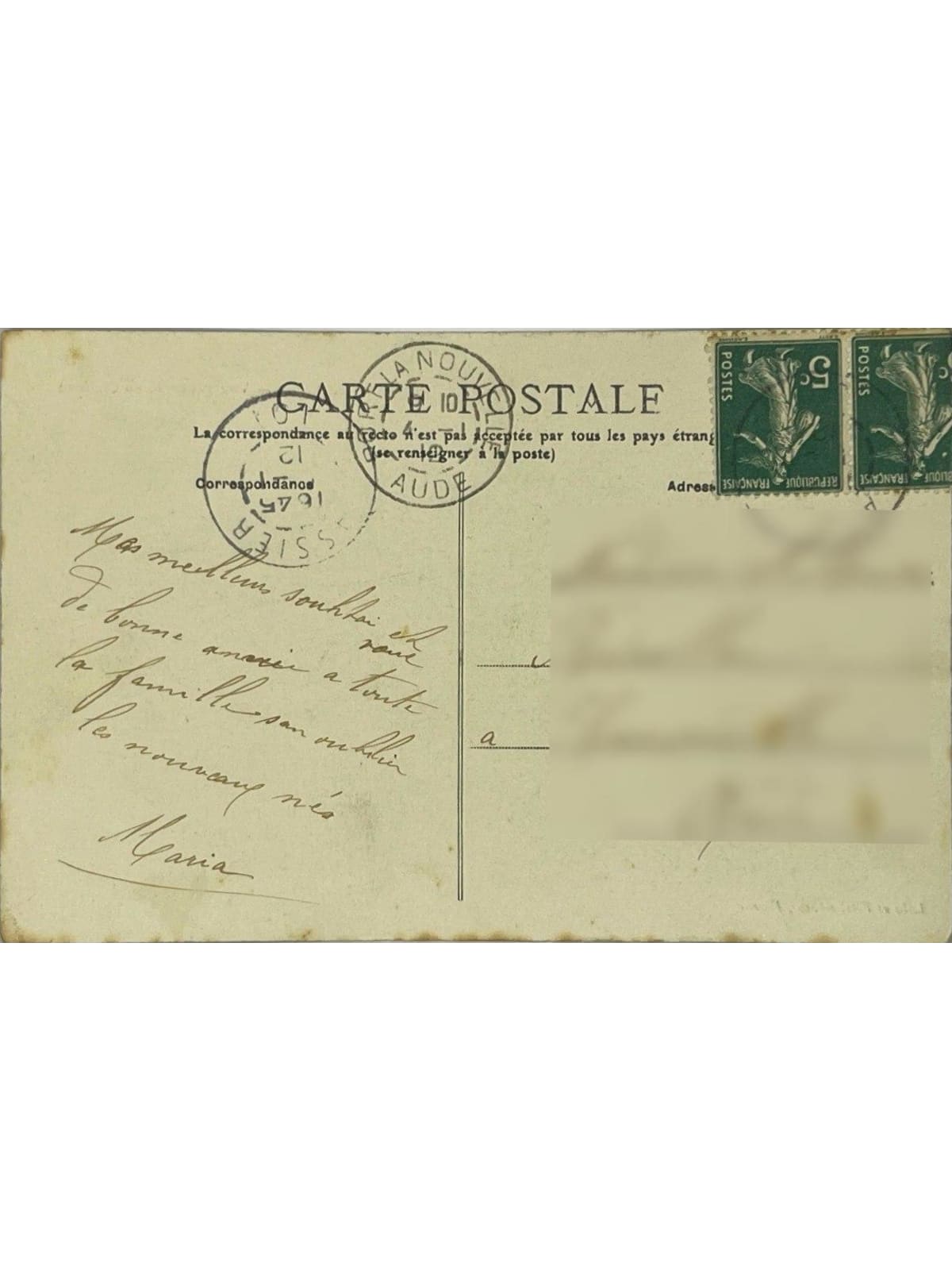 Verso de la carte postale