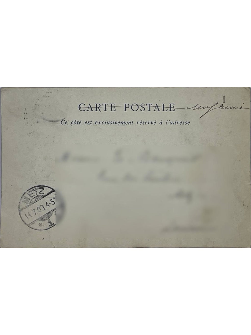 Verso de la carte postale