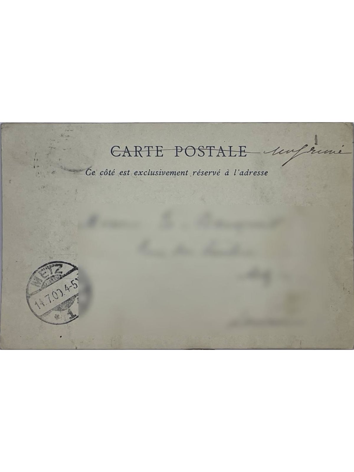 Verso de la carte postale