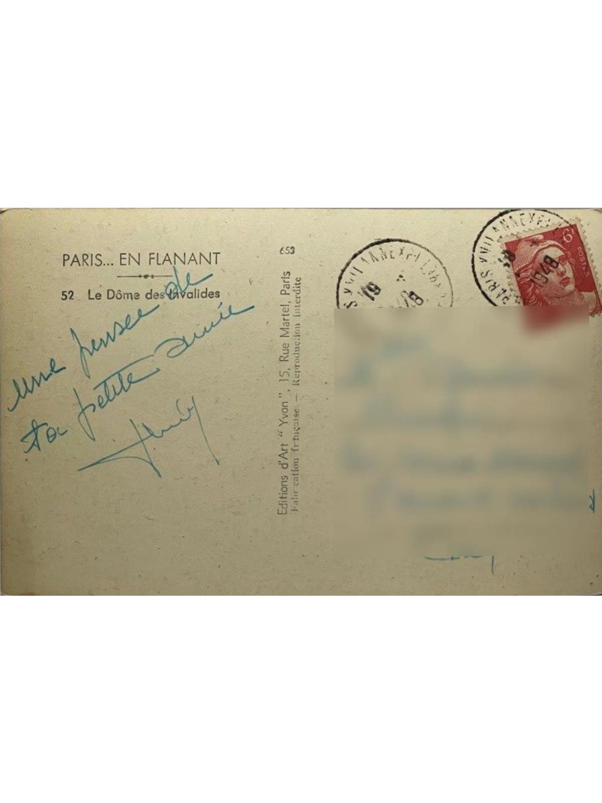 Verso de la carte postale