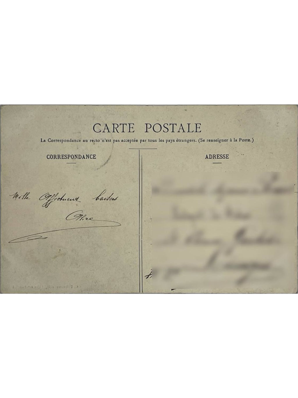 Verso de la carte postale