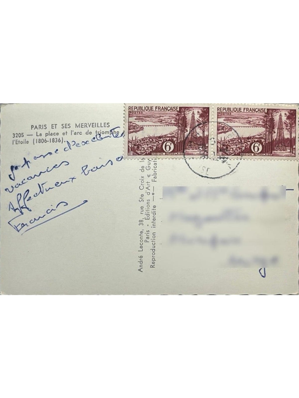 Verso de la carte postale