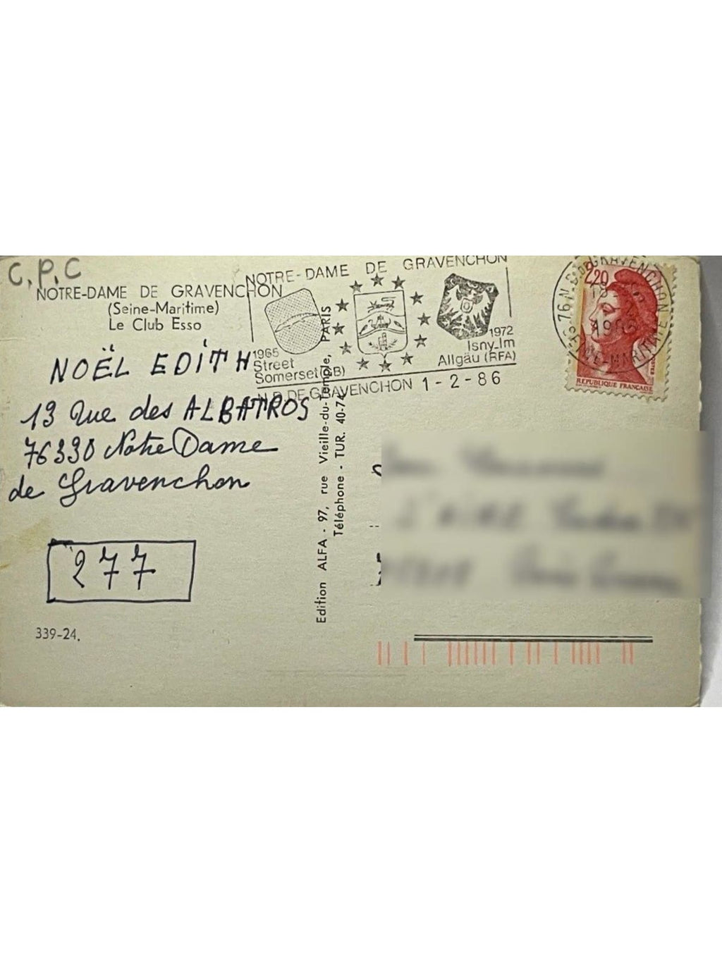 Verso de la carte postale