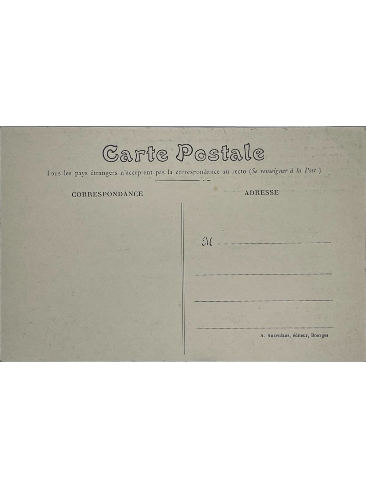 Verso de la carte postale