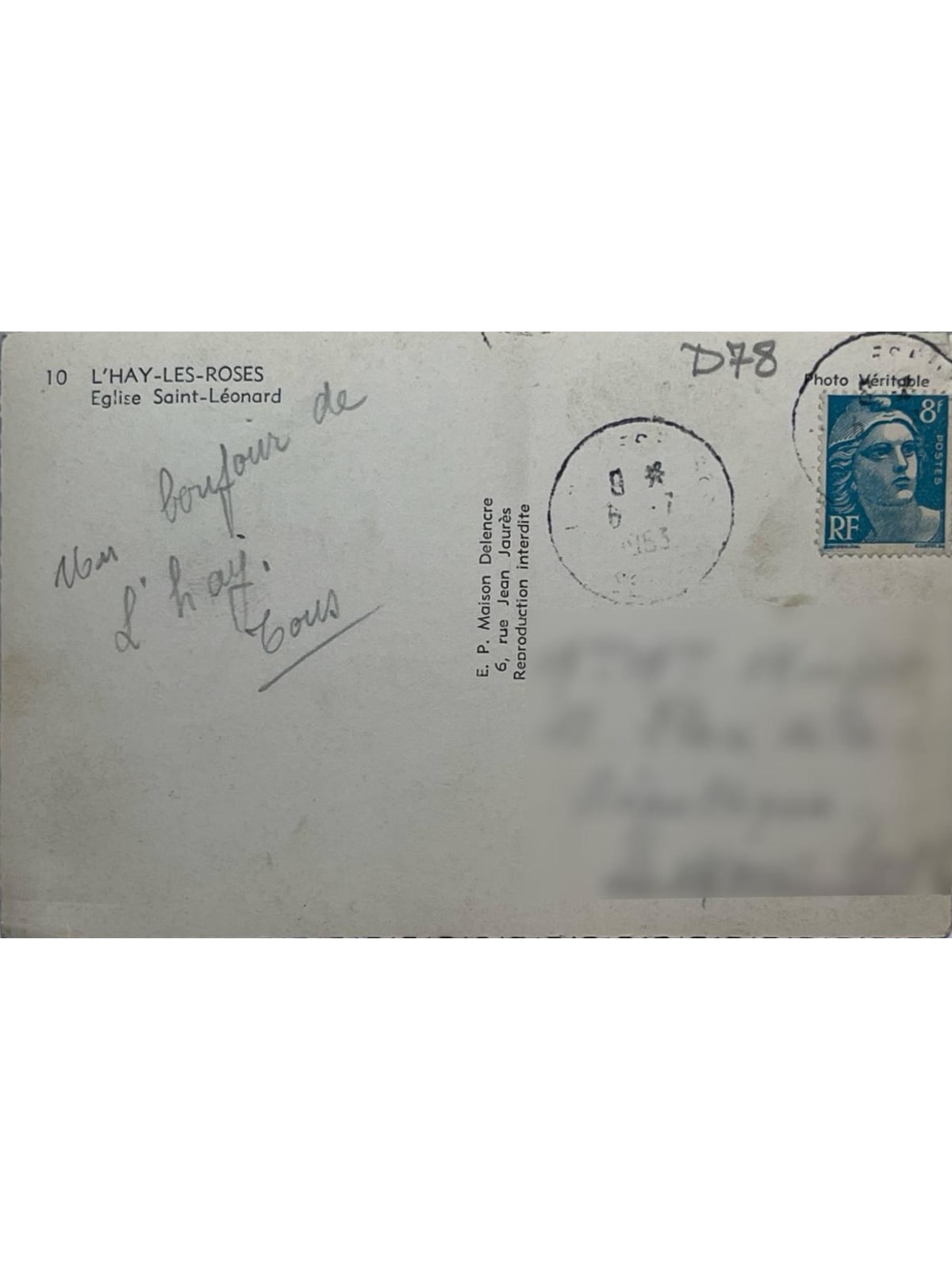 Verso de la carte postale
