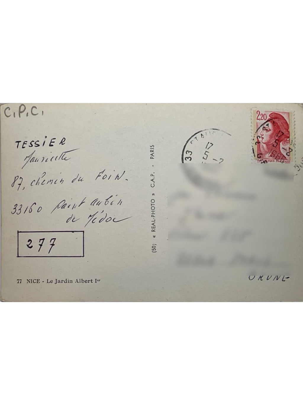 Verso de la carte postale