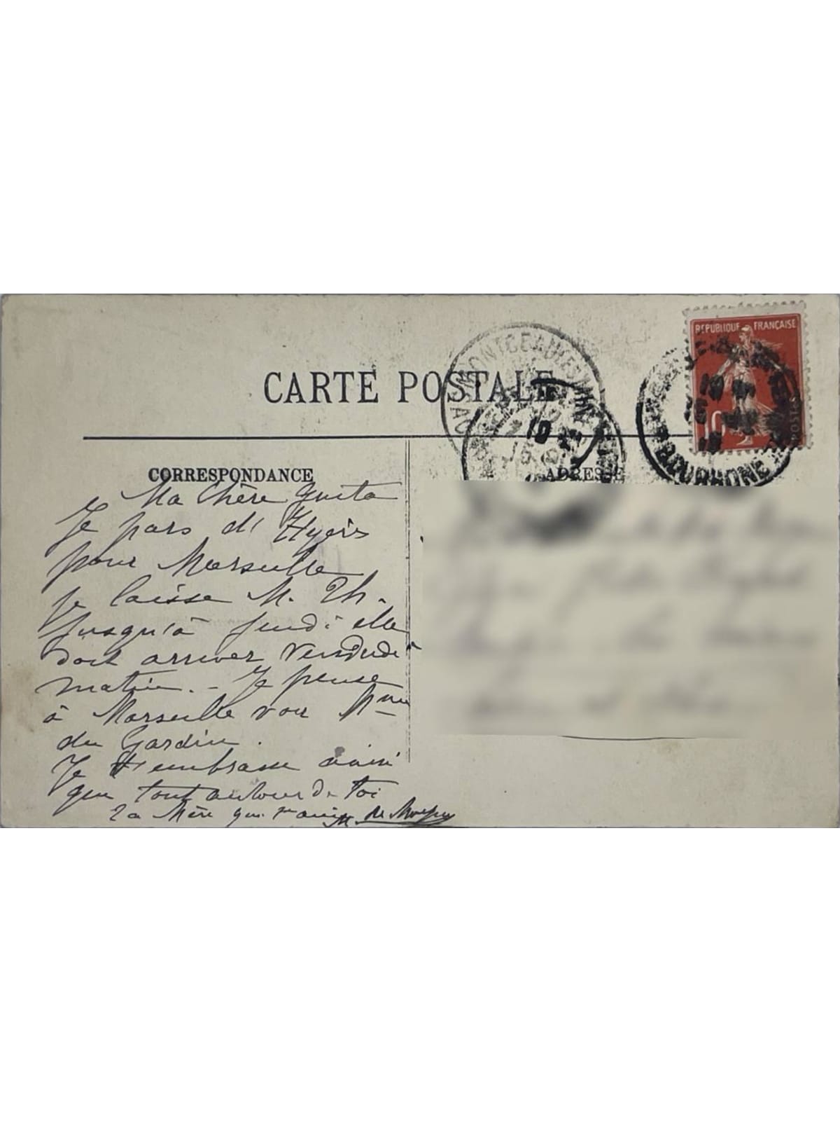 Verso de la carte postale