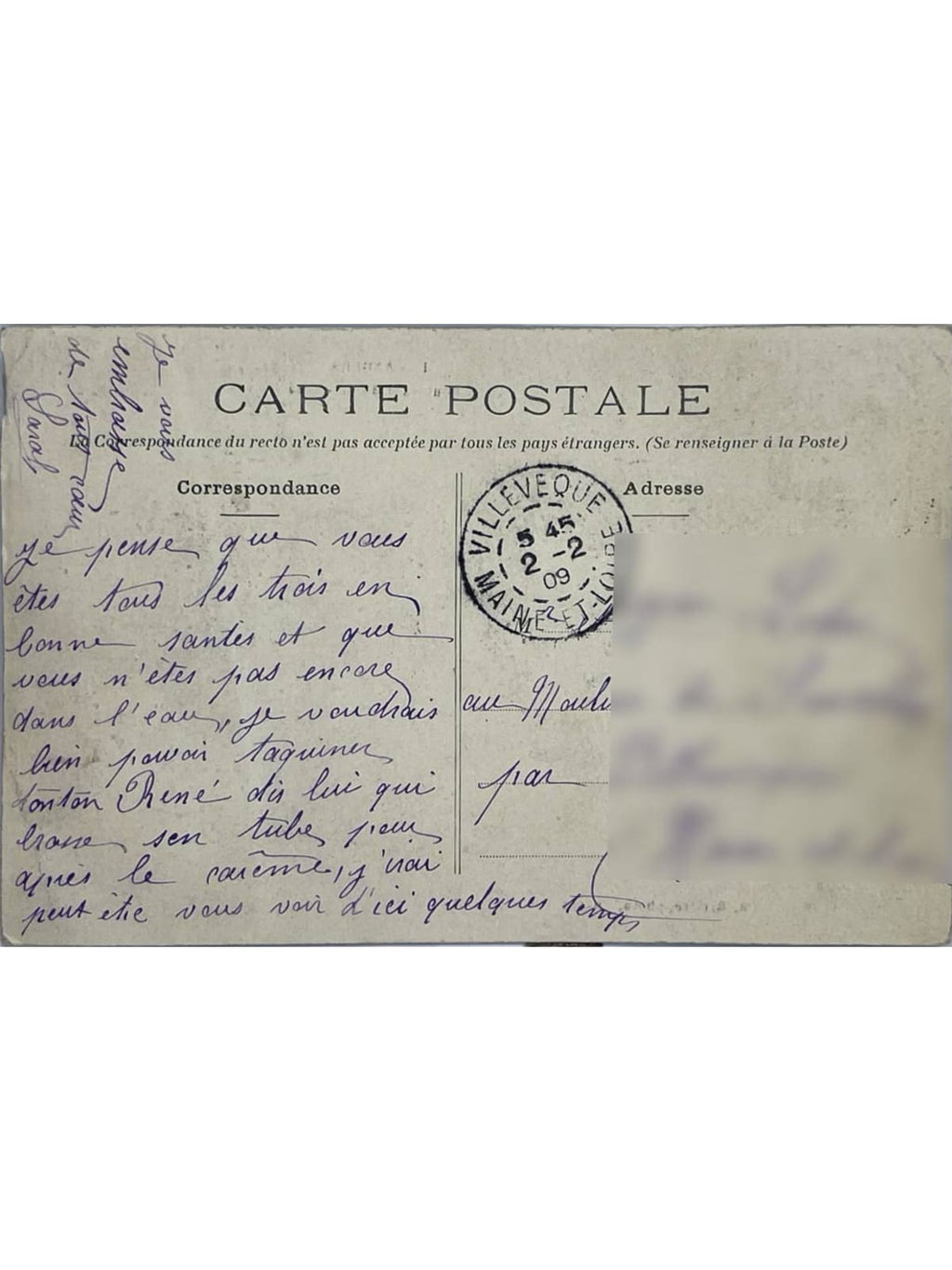 Verso de la carte postale