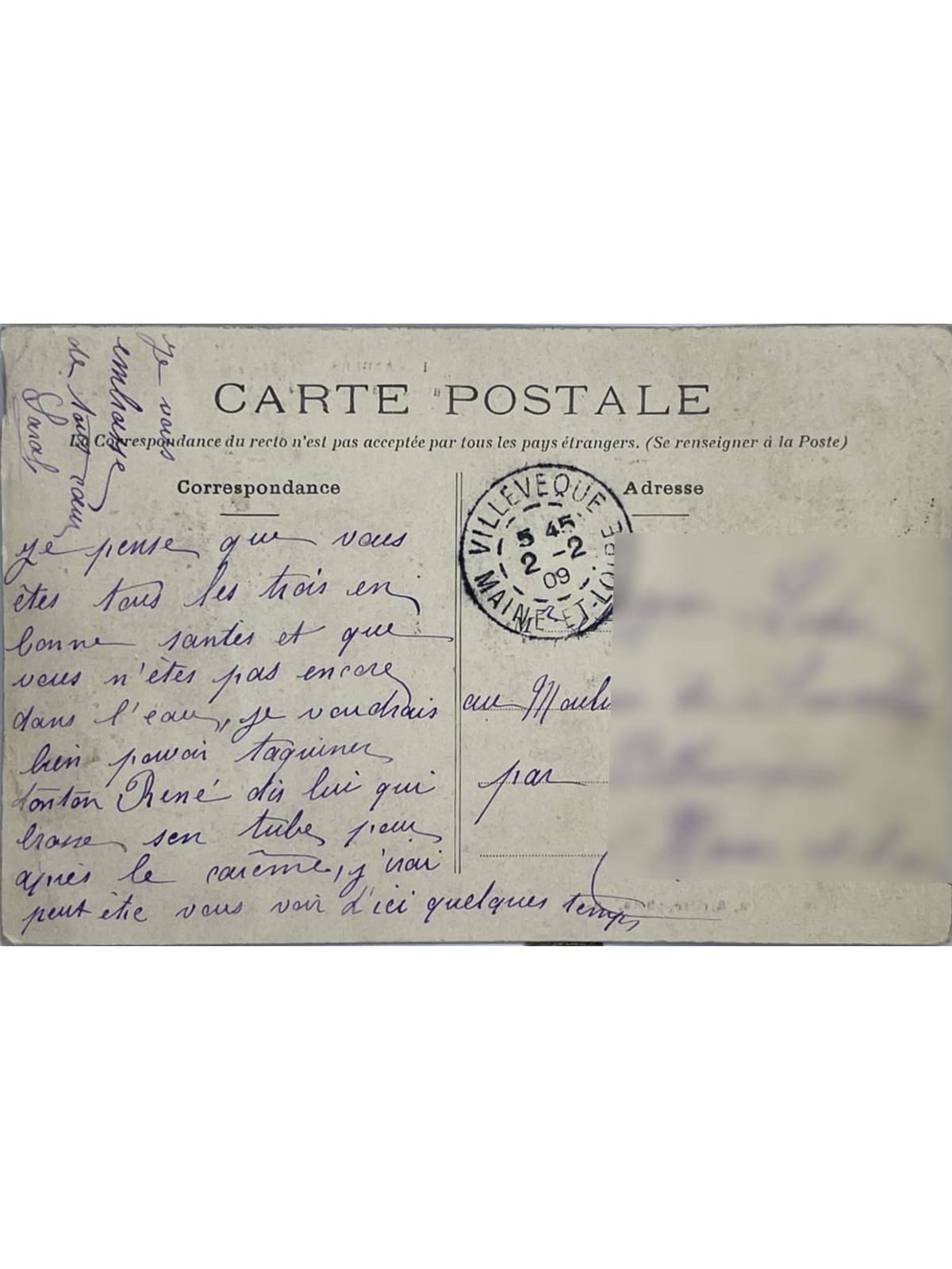 Verso de la carte postale