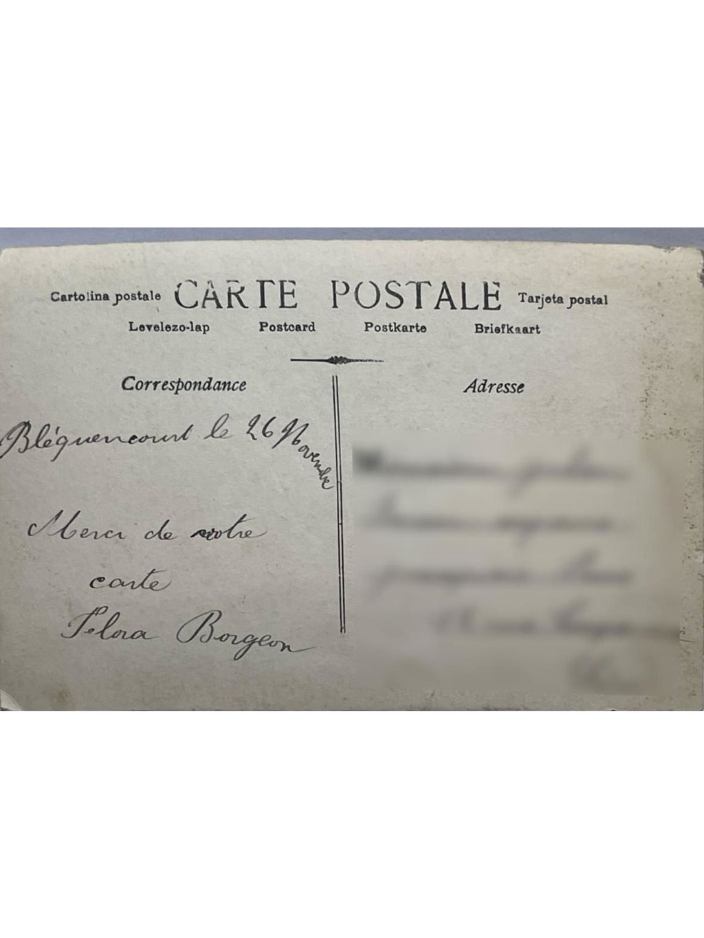 Verso de la carte postale