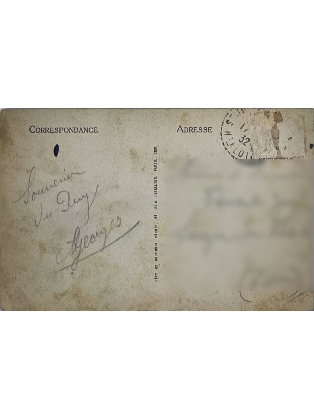 Verso de la carte postale