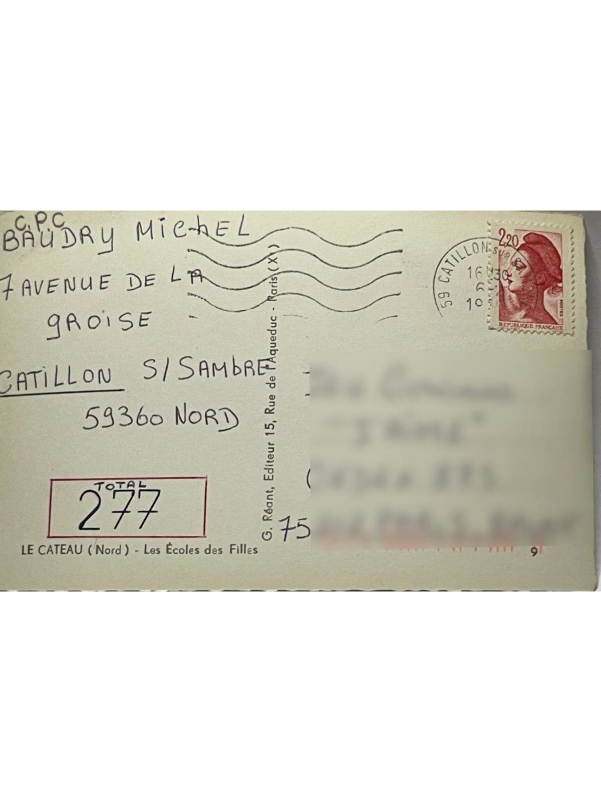 Verso de la carte postale