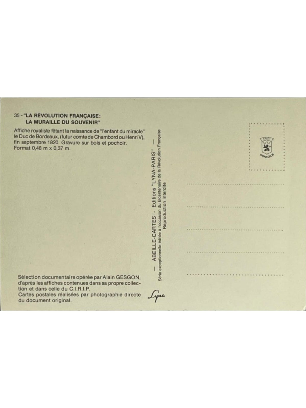 Verso de la carte postale