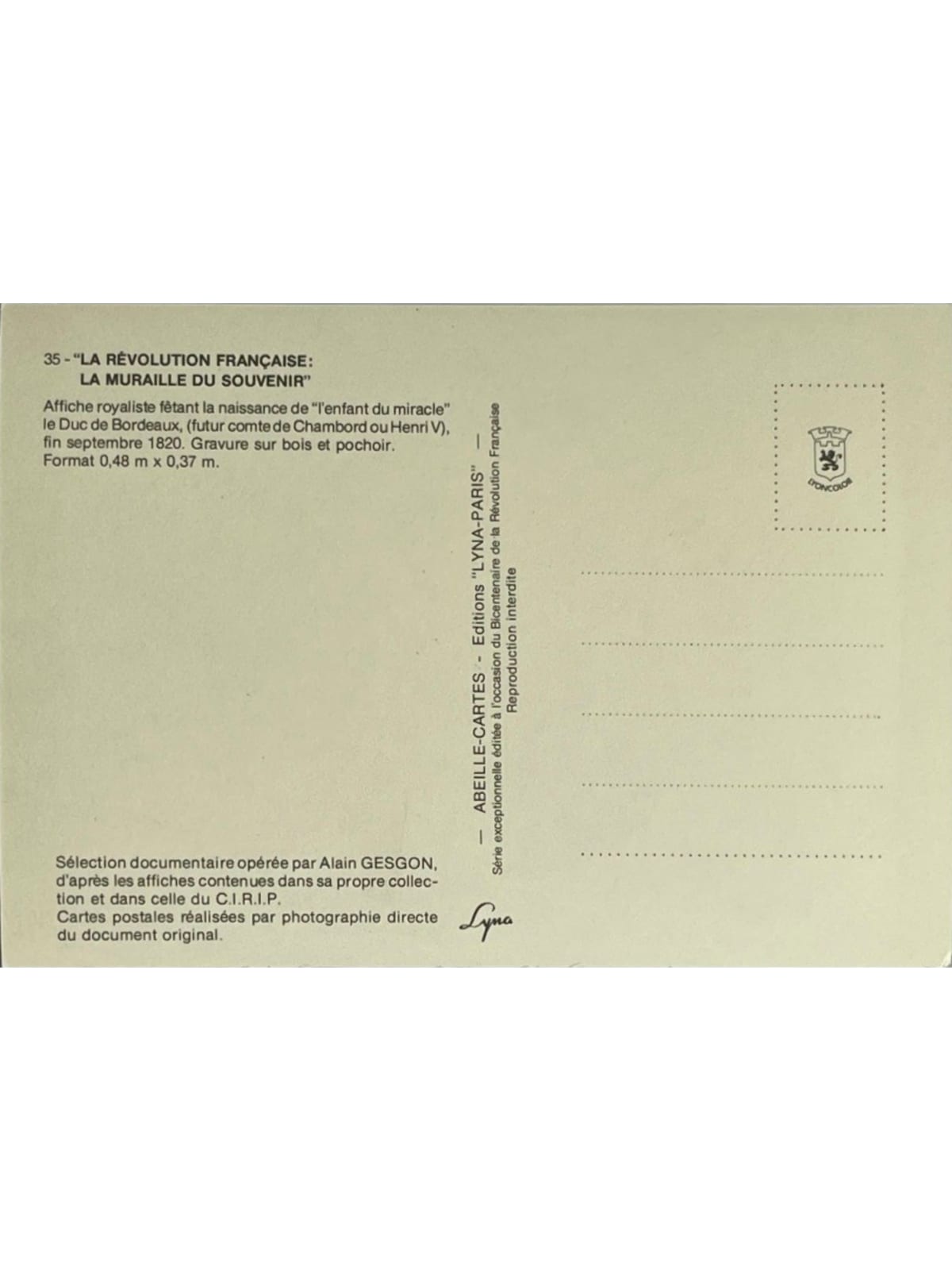 Verso de la carte postale