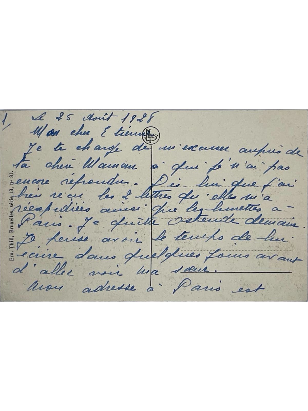 Verso de la carte postale